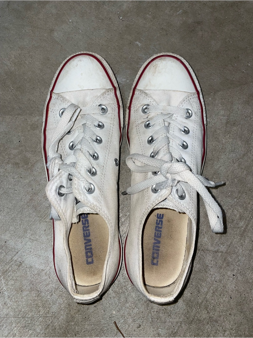 Converse White Canvas Low-Top Sneakers with Red Accent
